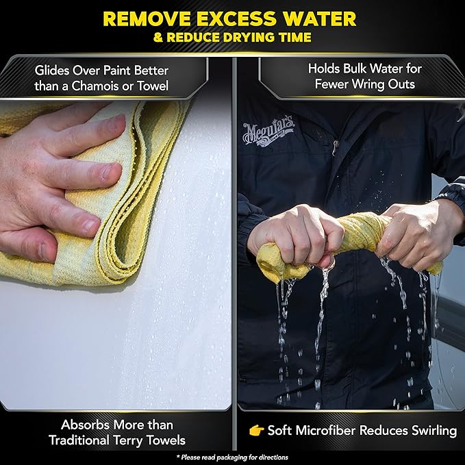 Meguiar's Water Magnet Microfiber Drying Towel,Premium Car Wash Microfiber Towel That’s Super Plush,Water Absorbent & Scratch-Free Big-Microfiber Towels for Cars,(Pack of 6)