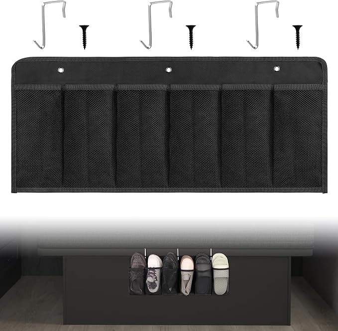 RVZONE RV Shoe Pockets 6 Large Pockets Heavy Hanging Bedside Storage Organizer with Sturdy Hooks Storage Pockets Hangs on bed for Shoes Toys and Tool Accessories