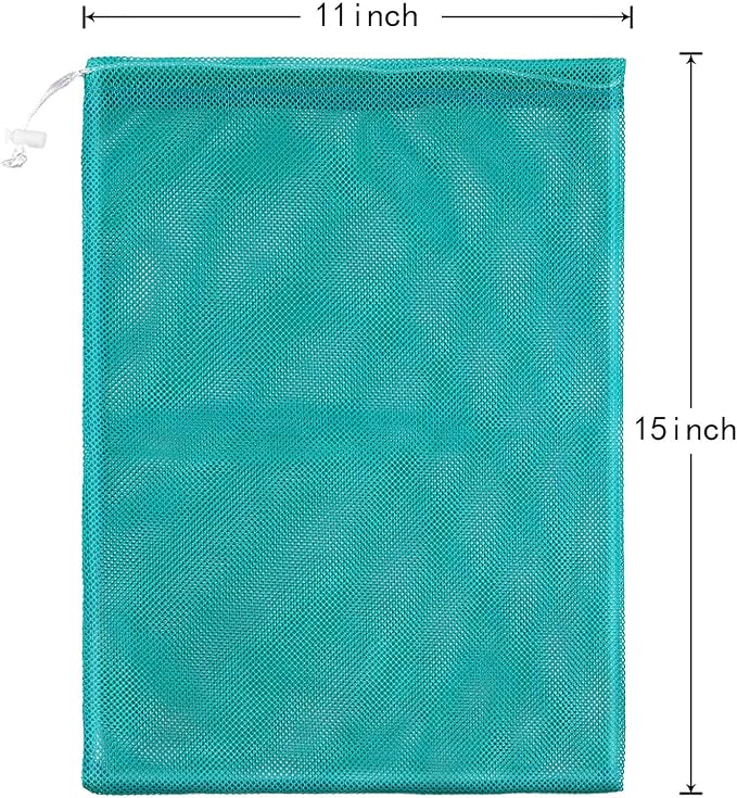Frienda 6 Pieces Mesh Stuff Sack, 11 x 15 Inch Durable Nylon Drawstring Laundry Bag for Rinsing Beach Toys, Seashell Collecting, Mesh Bags for Travel(Turquoise)
