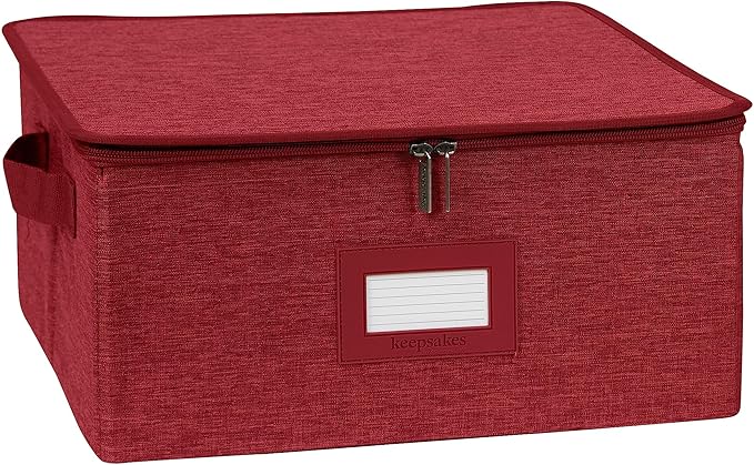 Covermates Keepsakes Zip-Top Storage Box Set, 3 Pack Heavy Duty Polyester Organizer Bins, Stackable Design, ID Window, Reinforced Handles, Closet Home Storage, Red Heather