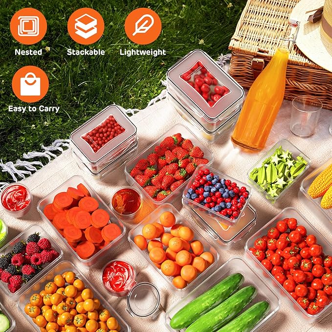 52 PCS Food Storage Container with Lid (26 Lids & 26 Containers) - Airtight Leakproof Plastic Kitchen Organization Set Reusable Microwave/Freezer/Dishwasher Safe Meal Prep Container with Label & Pen