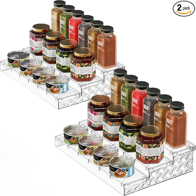 Simple Houseware 3-Tier Spice Shelf Display Organizer, Clear, 2 Packs