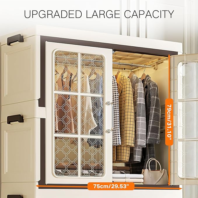 SunSettler Collapsible Storage Bins with Lids, Folding Storage Cabinets with Doors, Stackable Organizers Cabinets, Closet Organizers and Storage for Home, Dorm (3+1 Transparent Plus)