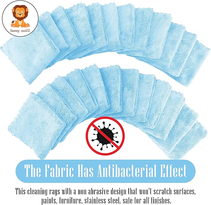 Sunny zzzZZ 24 Pack Kitchen Dishcloths - Does Not Shed Fluff - Reusable Dish Towels, Dish Cloths, Super Absorbent Coral Fleece Cleaning Cloths, Washable Fast Drying, 10 x 10 Inch (Aquamarine)