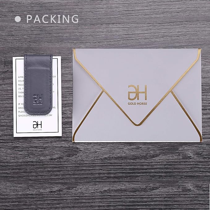 GH GOLD HORSE Slim Magnetic Money Clip Genuine Leather Business Card Holder for Men (Grey)