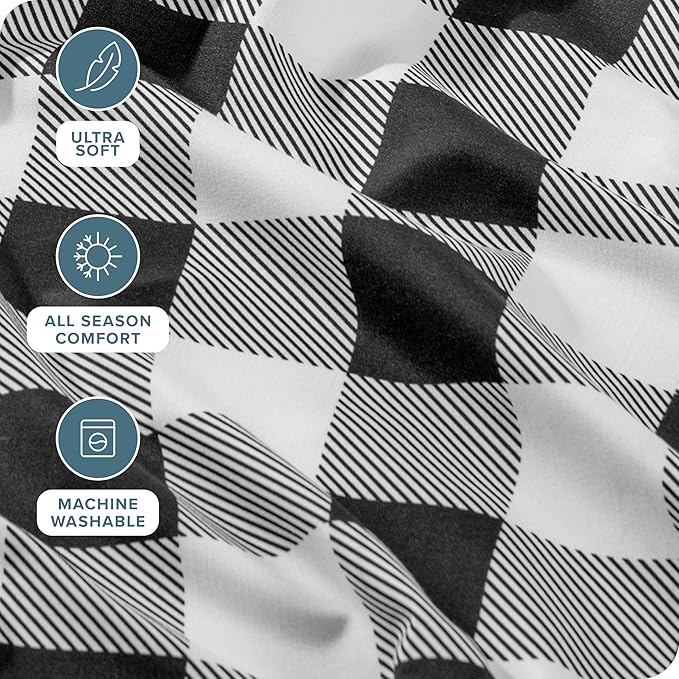 Bare Home Full Sheet Set - Luxury 1800 Ultra-Soft Microfiber Double Brushed - Deep Pockets - Easy Fit - 4 Piece Set - Bedding Sheets & Pillowcases (Full, Buffalo Plaid - White/Black)