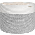 Goodpick Woven Blanket Basket Living Room, Toy Bin for Playroom, 45L | 15.8 x 15.8 x 13.8 In Toy Storage Basket for Nursery, Blanket Basket for Living room, Laundry Basket, Light & Grey