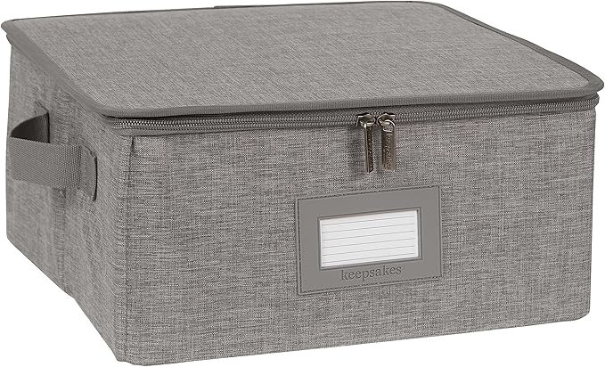Covermates Keepsakes Zip-Top Storage Box Set, 3 Pack Heavy Duty Polyester Organizer Bins, Stackable Design, ID Window, Reinforced Handles, Closet Home Storage, Grey Heather