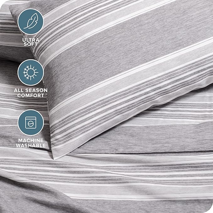 Bare Home Full Sheet Set - Luxury 1800 Ultra-Soft Microfiber Double Brushed - Deep Pockets - Easy Fit - 4 Piece Set - Bedding Sheets & Pillowcases (Full, Heathered Charcoal - Stripe)