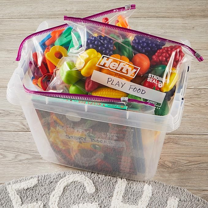 Hefty Slider Jumbo Storage Bags, Extra Large 2.5 Gallon Size, 12ct | Oversized 2.5 Gallon Storage Bags, Store Bulk Food, Clothes, Shoes, and More, Writable Label, Secure Slider Closure