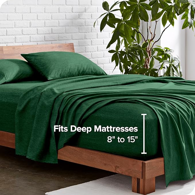 Bare Home California King Sheet Set - 1800 Ultra-Soft Microfiber Cal King Bed Sheets - Double Brushed - Deep Pockets - Easy Fit - 4 Piece Set (California King, Heathered Forest Green)
