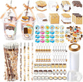 CJiangpo 196Pcs Marshmallow Party Favors Stationery Gift Classroom Prizes | Drink Cup with Lids Bulk, Pencil Sharpener Eraser Sticky Notes Pads Stickers Keychain, Camping Birthday Party Favors Rewards