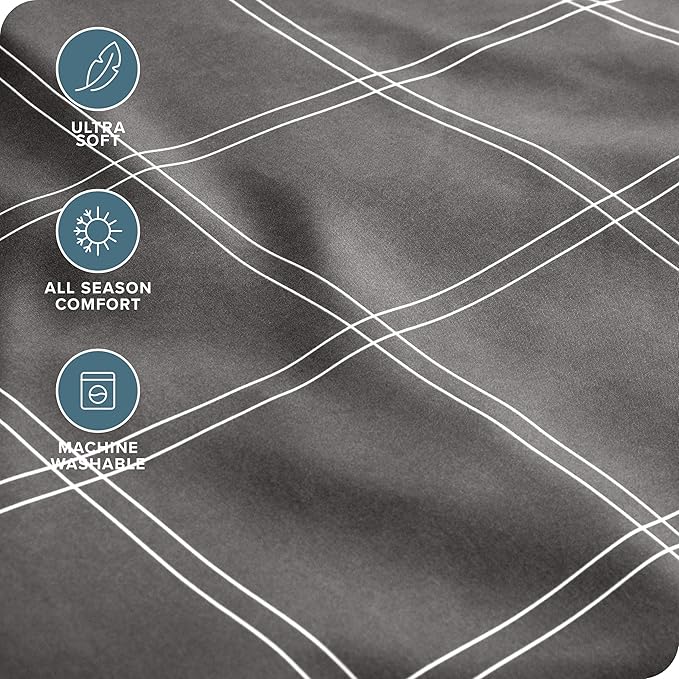 Bare Home Full Sheet Set - Luxury 1800 Ultra- Soft Double Brushed Microfiber - Deep Pockets - Easy Fit - 4 Piece Bedding Sheet Set (Full, Modern Plaid - Grey/White)