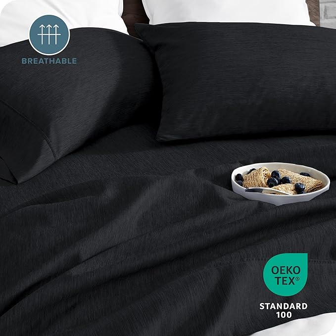 Bare Home Full Sheet Set - Luxury 1800 Ultra-Soft Microfiber Double Brushed - Deep Pockets - Easy Fit - 4 Piece Set - Bedding Sheets & Pillowcases (Full, Heathered Black)