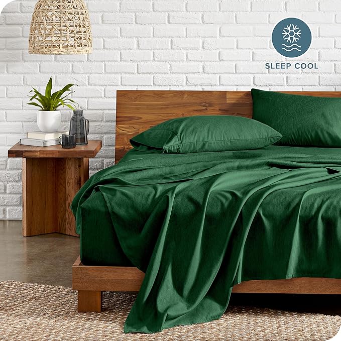 Bare Home Split King Sheet Set - 1800 Ultra-Soft Microfiber Double Brushed - Deep Pockets - Easy Fit - 5 Piece Set - Bed Sheets (Split King, Heathered Forest Green)