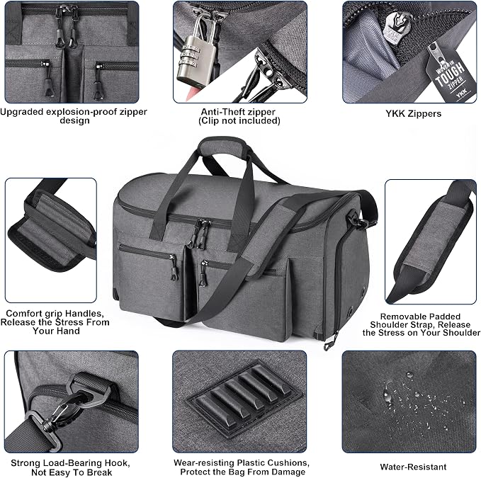 HILOMON Convertible Duffle Bags for Travel Carry On Suit Duffle Bags with Shoulder Strap 2 in 1 Hanging Garment Duffle Bag for Men Women (Grey)