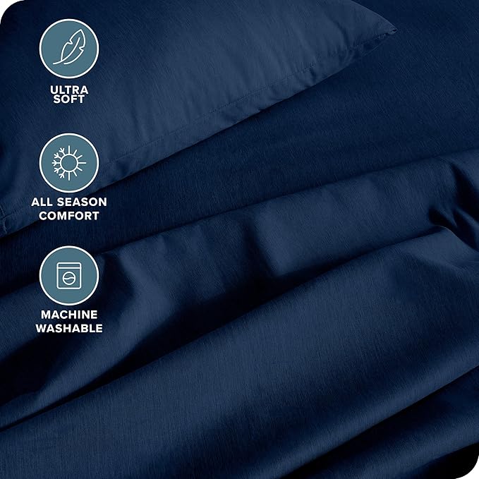 Bare Home Full Sheet Set - Luxury 1800 Ultra-Soft Microfiber Double Brushed - Deep Pockets - Easy Fit - 4 Piece Set - Bedding Sheets & Pillowcases (Full, Heathered Dark Blue)