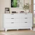BORNOON 53" Long Dresser for Bedroom, 6-Drawer Dresser with Fluted Fronts, Wide Wood Chest of Drawers, Smooth Metal Slides, Stable Base, Modern Clothes Storage Cabinet for Living Room, Hallway