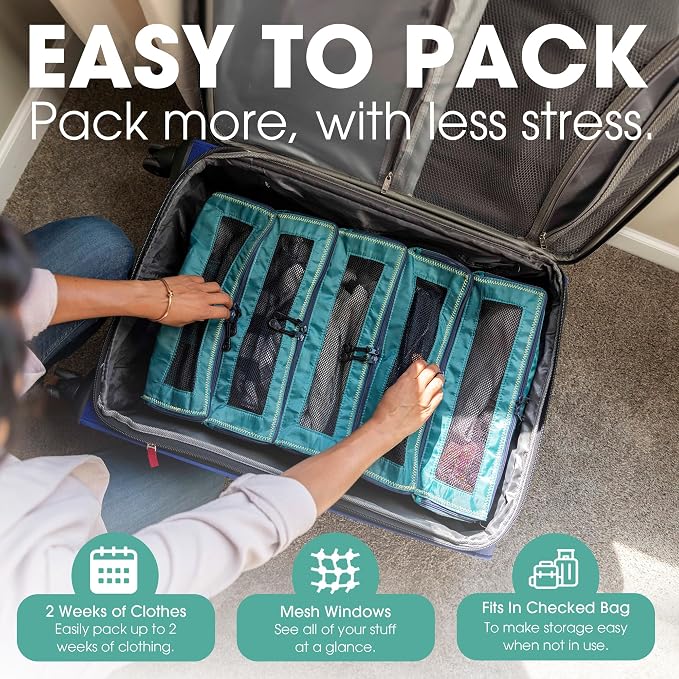 Pack Gear Hanging Suitcase Organizer - Our XL Hanging Luggage Organizer Perfectly Fits Any Suitcase - Our Packing Cubes for Travel Use Mesh Windows to Make Finding Any Outfit Easy (Green, XL)