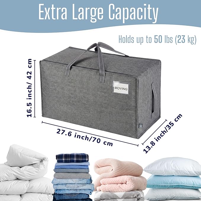 VENO 10 Pack Extra Large Heavy Duty Moving Bags with Wide Opening & Reinforced Handles, Reusable Storage Tote Bags with Strong Zippers for Clothes, College Dorm Essentials & Moving Supplies