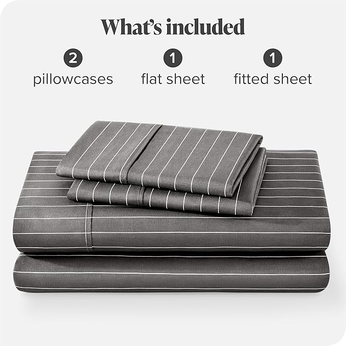 Bare Home California King Sheet Set - Luxury 1800 Ultra- Soft Double Brushed Microfiber - Deep Pockets - Easy Fit - 4 Piece Bedding Sheet Set (California King, Pinstripe - Grey/White)
