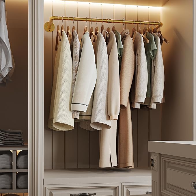 Wall Mounted Clothes Rack 2 Pack, Industrial Pipe Clothing Rack 28 Inch Gold, Wall Clothes Hanger for Bedroom, Cloakroom, Closet, Hallway, Boutique Display, Drying Racks Wall-Mount for Laundry