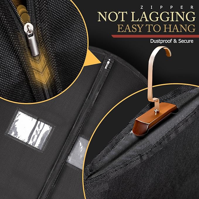40-inch Garment Bags for Travel, Garment Bags for Hanging Clothes with Zipper and Visible Transparent Window, 2 Pack，Black