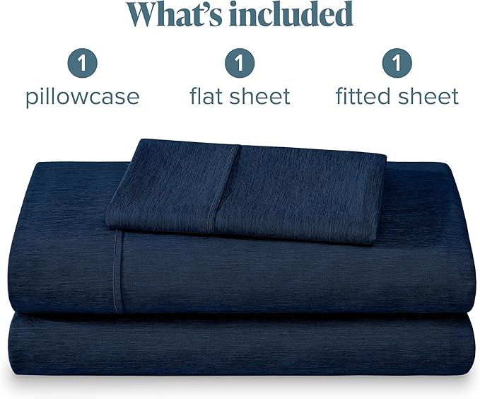 Bare Home Twin XL Sheet Set - 1800 Ultra-Soft Microfiber Twin Extra Long Sheets - Double Brushed - Deep Pockets - Easy Fit - Soft - 3 Piece Set - Bed Sheets (Twin XL, Heathered Dark Blue)