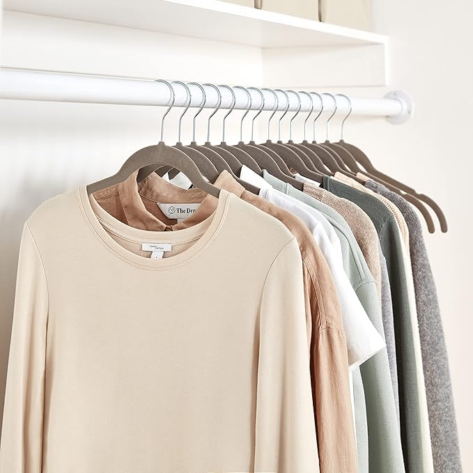 Amazon Basics Space Saving Slim Velvet Non-Slip Clothes Hangers for Closet Organization, Gray/Silver, 30-Pack