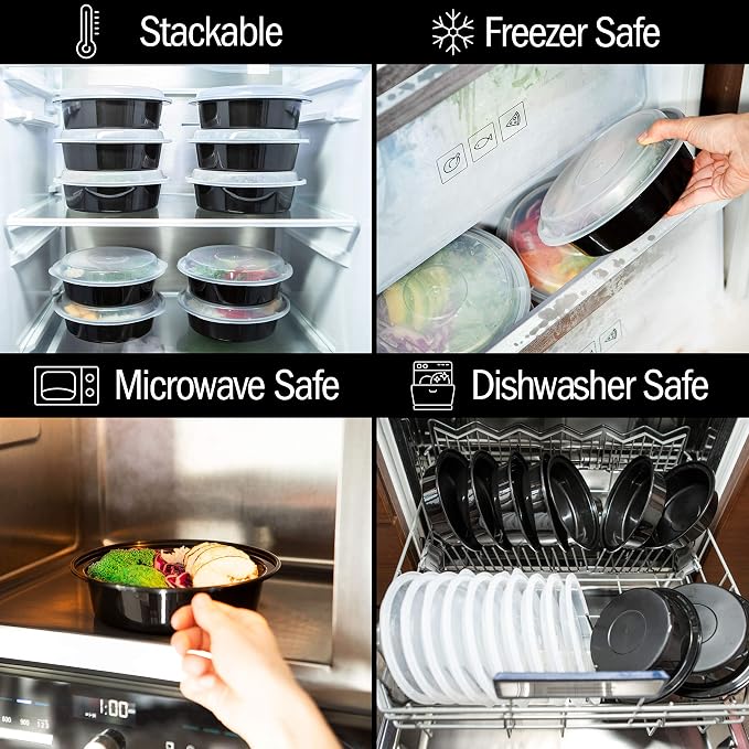 Igluu Meal Prep Containers Reusable (10 Pack) 1 Compartment – 28oz | Round Food Containers with Lids – Stackable, Microwave, Freezer & Dishwasher Safe – BPA-Free