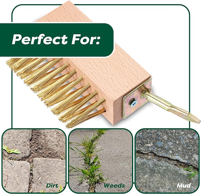 SCRUBIT Moss & Weed Remover Wired Grout Cleaner Brush, Great for Cleaning Decks, Pavers, Patios & Walkways Weed Scraper & Wire Brush Set, Combo w/2 Brush Heads & Scraping Hook - Grout Remover Tool