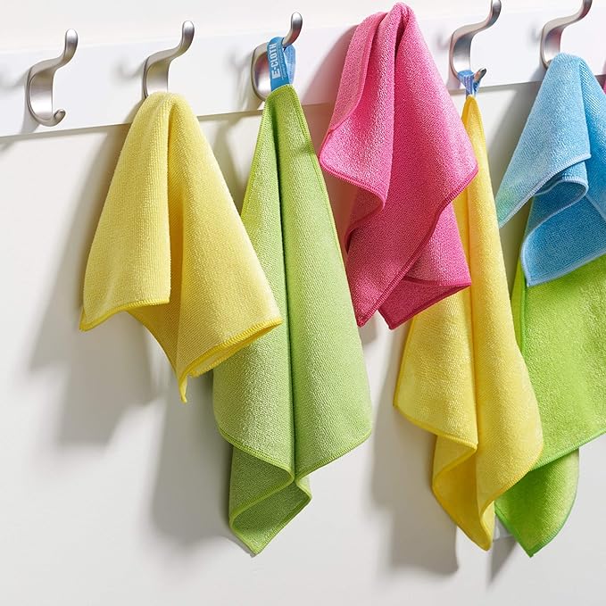 E-Cloth Starter Pack, Premium Microfiber Cleaning Cloths, Great Household Cleaning Tools for Bathroom, Kitchen, and Cars, Washable and Reusable, 300 Wash Guarante, Assorted Colors, 5 Piece Set