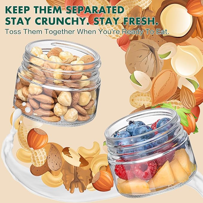 Danmu Overnight Oats Containers with Lids 21 oz (16+5) 2 Pack | Dry and Wet Separation,Overnight Oats Container,Yogurt Containers with Lids,Overnight Oats Jars,Dishwasher Safe,Fridge Safe