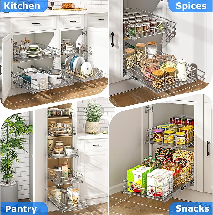 WelFurGeer Soft Close Slide Out Cabinet Shelf, 23" W x 22" D Pull Out Drawers for Kitchen Cabinets, Kitchen Shelf Organizer, Cupboard Organizers and Storage, Under Cabinet Pull Out Shelves