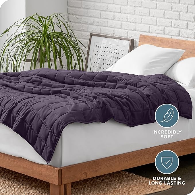 Bare Home Weighted Blanket Twin or Full Size 10lb (40" x 60") - All-Natural 100% Cotton - Premium Heavy Blanket Nontoxic Glass Beads (Eggplant, 40"x60")