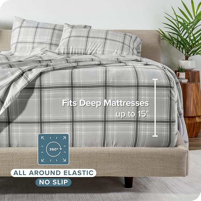 Bare Home Full Sheet Set - Luxury 1800 Ultra-Soft Microfiber Double Brushed - Deep Pockets - Easy Fit - 4 Piece Set - Bedding Sheets & Pillowcases (Full, Tartan Plaid)