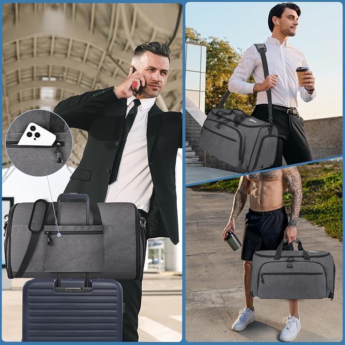 HILOMON Garment Duffle Bags for Travel, YKK Zippers Carry On Convertible Suit Bag with Waterproof Compartment & Shoe Compartment & Shoulder Strap