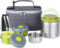 Lille Home Stainless Steel Thermal Lunch Box Set with Lunch Bag and Cultery | 22 Oz Vacuum Insulated Lunch Bento Box, to Keep Food Warm/Cool, 2 Small Food Container for Snack, Fruits and Sauces (Green)