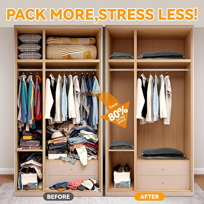 Travel Vacuum Bags for Clothing with Rechargeable Cordless Pump,Vacuum Storage Bags,18 Pack Vacuum Bags,Compression Packing for Clothes,Pillows,Comforters & Travel