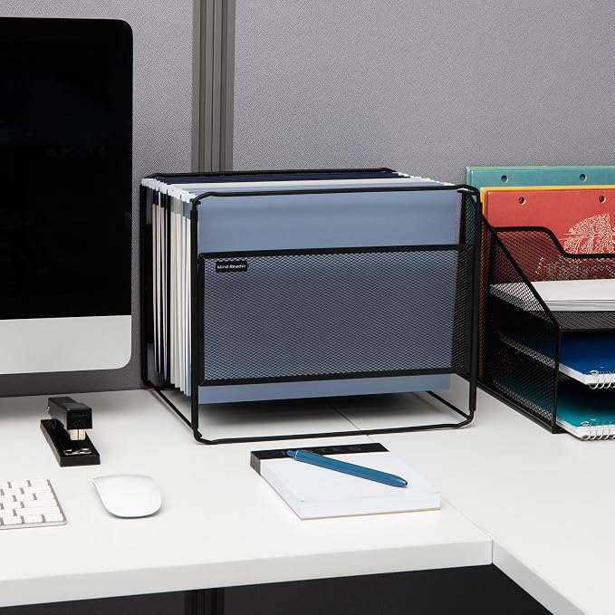 Mind Reader Hanging File Folder Organizer, Desktop Organizer, Storage, Office, Metal Mesh, Black