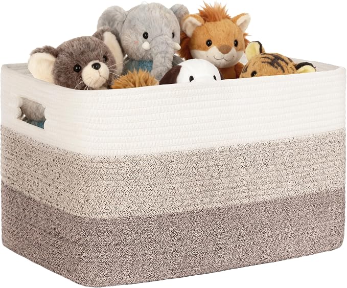 86L Large Woven Laundry Basket Hamper with Handles, Gradient Brown | 24"x16"x14", collapsible wicker hamper, storage for dirty clothes, toys, blankets, gifts, living room, bedroom, bathroom