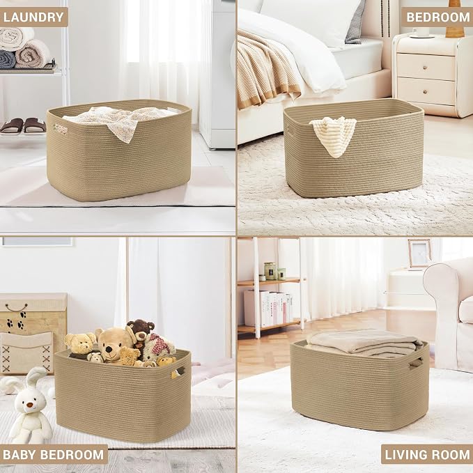 100L Extra Large Woven Laundry Basket Hamper with Handles, Jute | 24"x16"x16", collapsible wicker hamper, storage for dirty clothes, toys, blankets, gifts, living room, bedroom, bathroom