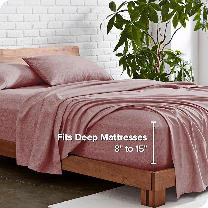 Bare Home Twin XL Sheet Set - College Dorm Size - 1800 Ultra-Soft Microfiber - Deep Pockets - Easy Fit - Extra Soft - 3 Piece Set - Bed Sheets (Twin XL, Heathered Rosewood)