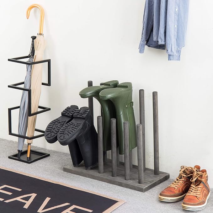MyGift Vintage Gray Wood Entryway Boot Rack Organizer Tall Boots Inverter Holder - Holds up to 6 Pairs