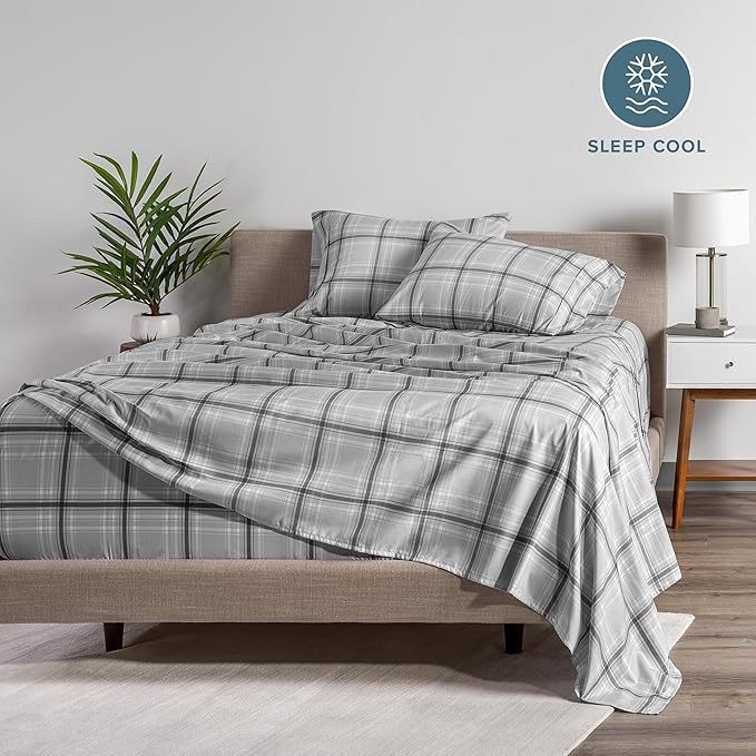Bare Home Full Sheet Set - Luxury 1800 Ultra-Soft Microfiber Double Brushed - Deep Pockets - Easy Fit - 4 Piece Set - Bedding Sheets & Pillowcases (Full, Tartan Plaid)