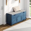 ChooChoo Shoe Storage Bench with Lift Top Storage & Cushioned Seats | 41.3" Entryway Bench with 3 Compartments & Adjustable Shelf, for Entryway, Blue