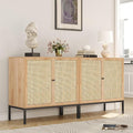 Yechen Set of 2 63" Sideboard Cabinet with Natural Rattan Doors, Buffet Console & Accent Cabinet, Rattan Credenza Storage with Metal Legs for Living Room, Kitchen, Dining Room