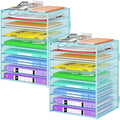 Cawukege 9 Tier Paper Organizer with Handle, Large Capacity Desk Organizer Mesh Paper Letter Tray File Folder Document Sorter for Classroom and Office Accessories Organization- Blue (2 Pack)