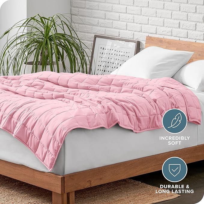 Bare Home Weighted Blanket Queen Size 17lbs (60" x 80") for Adults - All-Natural 100% Cotton - Premium Heavy Blanket Nontoxic Glass Beads (Cotton Light Pink, 60"x80")