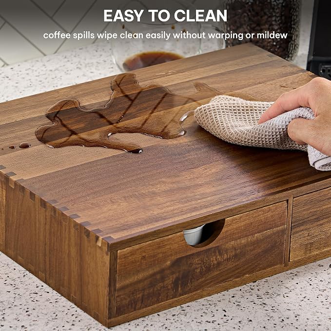 SMARTAKE Acacia Wooden K Cup Organizer Coffee Pod Storage Box | Coffee Pod Tea Organizer, K Pod Drawer Coffee Maker Stand, Kcup Holder for Countertop Kitchen Office Coffee Bar
